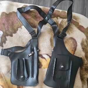 Black Leather Crossbody Double Holster Bag for Men Or Women